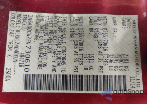 2015 Nissan Frontier Sv from USA, damaged, VIN 1N6AD0CW2FN730610